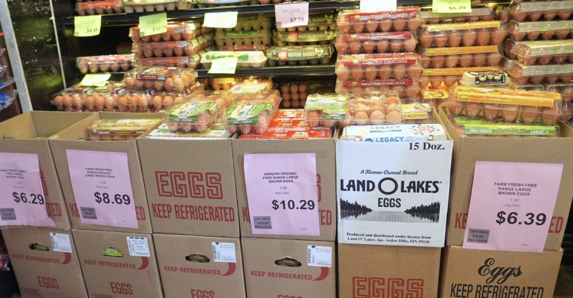 stacks and boxes of eggs for sale